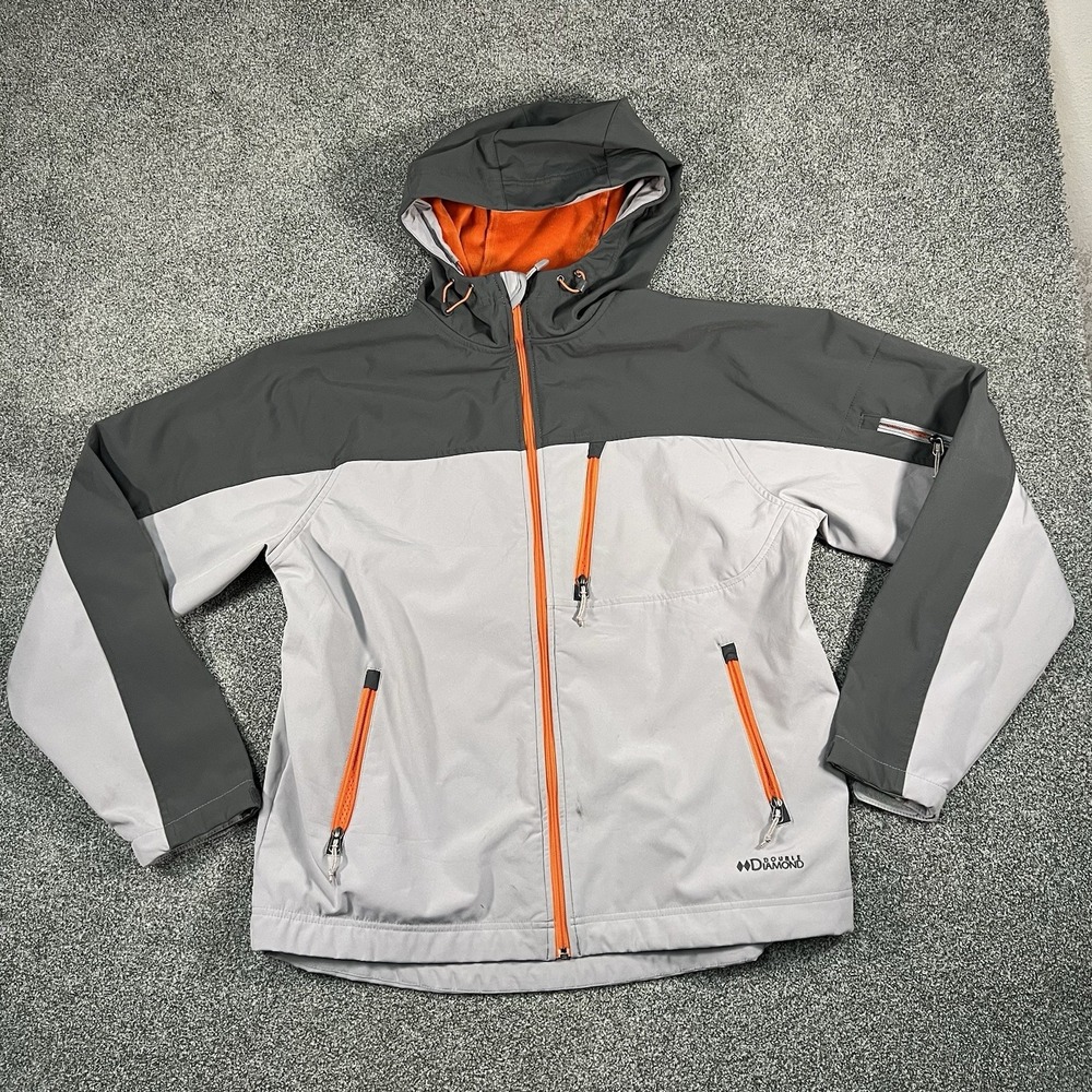 Double Diamond Mens XL Hooded Jacket Gray Orange Fleece Lined Outdoor